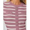ZESICA Womens Long Sleeve Striped Midi Dresses Crewneck Button Ribbed Knit Pleated A Line Swing Sweater Dress(Purple)