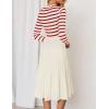 ZESICA Womens Long Sleeve Striped Midi Dresses Crewneck Button Ribbed Knit Pleated A Line Swing Sweater Dress(Red)