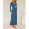 ZESICA Women’s Long Sleeve Sweater Dress 2026 Fall V Neck Ribbed Knit Casual Formal Cocktail Bodycon Maxi Dresses(Dark Blue)