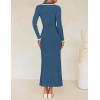 ZESICA Women’s Long Sleeve Sweater Dress 2026 Fall V Neck Ribbed Knit Casual Formal Cocktail Bodycon Maxi Dresses(Dark Blue)