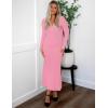 ZESICA Women’s Long Sleeve Sweater Dress 2026 Fall V Neck Ribbed Knit Casual Formal Cocktail Bodycon Maxi Dresses(Pink)