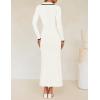ZESICA Women’s Long Sleeve Sweater Dress 2026 Fall V Neck Ribbed Knit Casual Formal Cocktail Bodycon Maxi Dresses(White)