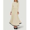 ZESICA Women’s Long Sleeve Sweater Dress Fall 2026 Crewneck Ribbed Knit Pleated A-Line Maxi Wedding Guest Dresses(Apricot)