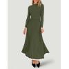 ZESICA Women’s Long Sleeve Sweater Dress Fall 2026 Crewneck Ribbed Knit Pleated A-Line Maxi Wedding Guest Dresses(Army Green)