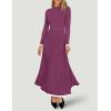 ZESICA Women’s Long Sleeve Sweater Dress Fall 2026 Crewneck Ribbed Knit Pleated A-Line Maxi Wedding Guest Dresses(Fuchsia)