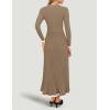 ZESICA Women’s Long Sleeve Sweater Dress Fall 2026 Crewneck Ribbed Knit Pleated A-Line Maxi Wedding Guest Dresses(Khaki)