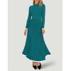 ZESICA Women’s Long Sleeve Sweater Dress Fall 2026 Crewneck Ribbed Knit Pleated A-Line Maxi Wedding Guest Dresses(Peacock Blue)