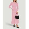 ZESICA Women’s Long Sleeve Sweater Dress Fall 2026 Crewneck Ribbed Knit Pleated A-Line Maxi Wedding Guest Dresses(Pink)