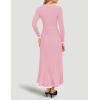 ZESICA Women’s Long Sleeve Sweater Dress Fall 2026 Crewneck Ribbed Knit Pleated A-Line Maxi Wedding Guest Dresses(Pink)
