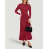 ZESICA Women’s Long Sleeve Sweater Dress Fall 2026 Crewneck Ribbed Knit Pleated A-Line Maxi Wedding Guest Dresses(Wine)