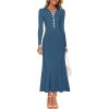 ZESICA Women’s Long Sleeve Sweater Dress 2026 Fall V Neck Ribbed Knit Casual Formal Cocktail Bodycon Maxi Dresses(Dark Blue)