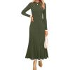 ZESICA Women’s Long Sleeve Sweater Dress Fall 2026 Crewneck Ribbed Knit Pleated A-Line Maxi Wedding Guest Dresses(Army Green)