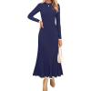 ZESICA Women’s Long Sleeve Sweater Dress Fall 2026 Crewneck Ribbed Knit Pleated A-Line Maxi Wedding Guest Dresses(Navy)