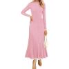 ZESICA Women’s Long Sleeve Sweater Dress Fall 2026 Crewneck Ribbed Knit Pleated A-Line Maxi Wedding Guest Dresses(Pink)