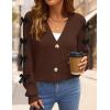 ZESICA Fall Bow Cardigans for Women Trendy 2026 Casual Long Sleeve Button V Neck Knit Sweater Outerwear Coats(Brown)