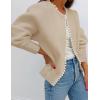 ZESICA Women’s Open Front Cardigan Sweater 2026 Spring Casual Knitted Long Sleeve Pearls Trim Outerwear Coat Trendy Clothes(Apricot)