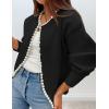 ZESICA Women’s Open Front Cardigan Sweater 2026 Spring Casual Knitted Long Sleeve Pearls Trim Outerwear Coat Trendy Clothes(Black)