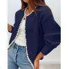 ZESICA Women’s Open Front Cardigan Sweater 2026 Spring Casual Knitted Long Sleeve Pearls Trim Outerwear Coat Trendy Clothes(Dark Purple)