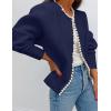ZESICA Women’s Open Front Cardigan Sweater 2026 Spring Casual Knitted Long Sleeve Pearls Trim Outerwear Coat Trendy Clothes(Dark Purple)