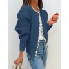 ZESICA Women’s Open Front Cardigan Sweater 2026 Spring Casual Knitted Long Sleeve Pearls Trim Outerwear Coat Trendy Clothes(Darkblue)
