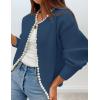 ZESICA Women’s Open Front Cardigan Sweater 2026 Spring Casual Knitted Long Sleeve Pearls Trim Outerwear Coat Trendy Clothes(Darkblue)