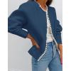 ZESICA Women’s Open Front Cardigan Sweater 2026 Spring Casual Knitted Long Sleeve Pearls Trim Outerwear Coat Trendy Clothes(Darkblue)