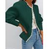 ZESICA Women’s Open Front Cardigan Sweater 2026 Spring Casual Knitted Long Sleeve Pearls Trim Outerwear Coat Trendy Clothes(Darkgreen)