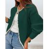 ZESICA Women’s Open Front Cardigan Sweater 2026 Spring Casual Knitted Long Sleeve Pearls Trim Outerwear Coat Trendy Clothes(Darkgreen)