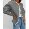 ZESICA Women’s Open Front Cardigan Sweater 2026 Spring Casual Knitted Long Sleeve Pearls Trim Outerwear Coat Trendy Clothes(Grey)