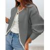 ZESICA Women’s Open Front Cardigan Sweater 2026 Spring Casual Knitted Long Sleeve Pearls Trim Outerwear Coat Trendy Clothes(Grey)