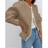 ZESICA Women’s Open Front Cardigan Sweater 2026 Spring Casual Knitted Long Sleeve Pearls Trim Outerwear Coat Trendy Clothes(Khaki)