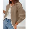 ZESICA Women’s Open Front Cardigan Sweater 2026 Spring Casual Knitted Long Sleeve Pearls Trim Outerwear Coat Trendy Clothes(Khaki)