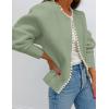 ZESICA Women’s Open Front Cardigan Sweater 2026 Spring Casual Knitted Long Sleeve Pearls Trim Outerwear Coat Trendy Clothes(Pea Green)