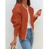 ZESICA Women’s Open Front Cardigan Sweater 2026 Spring Casual Knitted Long Sleeve Pearls Trim Outerwear Coat Trendy Clothes(Rust)