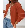 ZESICA Women’s Open Front Cardigan Sweater 2026 Spring Casual Knitted Long Sleeve Pearls Trim Outerwear Coat Trendy Clothes(Rust)