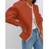 ZESICA Women’s Open Front Cardigan Sweater 2026 Spring Casual Knitted Long Sleeve Pearls Trim Outerwear Coat Trendy Clothes(Rust)