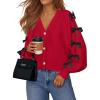 ZESICA Fall Bow Cardigans for Women Trendy 2026 Casual Long Sleeve Button V Neck Knit Sweater Outerwear Coats(Red)