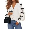 ZESICA Fall Bow Cardigans for Women Trendy 2026 Casual Long Sleeve Button V Neck Knit Sweater Outerwear Coats(White)