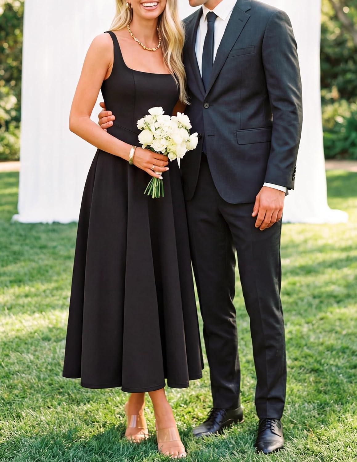 imageZESICA Womens Summer Sleeveless Midi Dress 2026 Square Neck Elegant Flowy Wedding Guest Cocktail Party Long DressesBlack