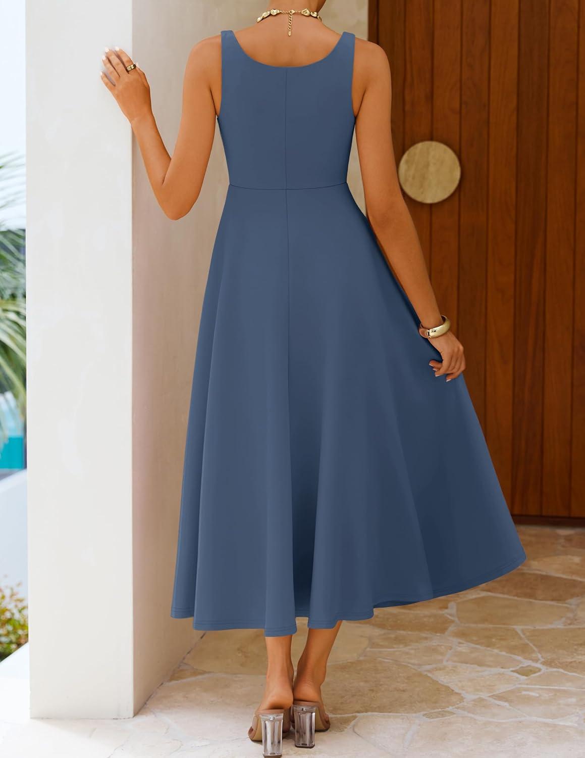 imageZESICA Womens Summer Sleeveless Midi Dress 2026 Square Neck Elegant Flowy Wedding Guest Cocktail Party Long DressesDusty Blue