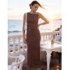 ZESICA Women’s 2026 Summer Maxi Dress Sleeveless Ruched Elegant Wedding Guest Cocktail Formal Bodycon Long Dresses(Brown)