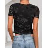ZESICA Women’s 2026 Summer Short Sleeve Crewneck Mesh Slim Fit Shirts Casual Going Out Floral Crop Tops Trendy Clothes(Black)