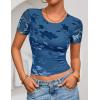 ZESICA Women’s 2026 Summer Short Sleeve Crewneck Mesh Slim Fit Shirts Casual Going Out Floral Crop Tops Trendy Clothes(Blue)