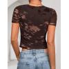 ZESICA Women’s 2026 Summer Short Sleeve Crewneck Mesh Slim Fit Shirts Casual Going Out Floral Crop Tops Trendy Clothes(Coffee)