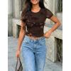 ZESICA Women’s 2026 Summer Short Sleeve Crewneck Mesh Slim Fit Shirts Casual Going Out Floral Crop Tops Trendy Clothes(Coffee)