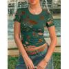 ZESICA Women’s 2026 Summer Short Sleeve Crewneck Mesh Slim Fit Shirts Casual Going Out Floral Crop Tops Trendy Clothes(Darkgreen)