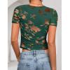 ZESICA Women’s 2026 Summer Short Sleeve Crewneck Mesh Slim Fit Shirts Casual Going Out Floral Crop Tops Trendy Clothes(Darkgreen)