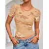ZESICA Women’s 2026 Summer Short Sleeve Crewneck Mesh Slim Fit Shirts Casual Going Out Floral Crop Tops Trendy Clothes(Redapricot)
