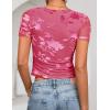 ZESICA Women’s 2026 Summer Short Sleeve Crewneck Mesh Slim Fit Shirts Casual Going Out Floral Crop Tops Trendy Clothes(Rose)