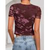 ZESICA Women’s 2026 Summer Short Sleeve Crewneck Mesh Slim Fit Shirts Casual Going Out Floral Crop Tops Trendy Clothes(Wine)